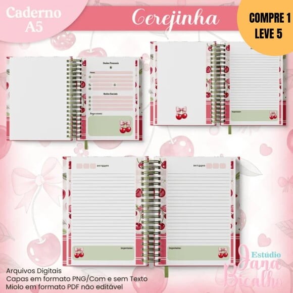 Arquivo Digital Caderno A5 Cerejinha 4 em 1 -3272
