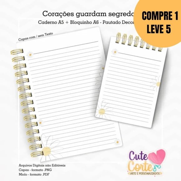 Arquivo Digital Caderno Pautado A5 + Bloquinho A6 -5374