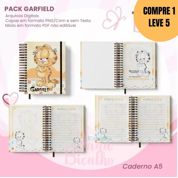 Arquivo Digital Caderno Pautado A5+bloquinho Garfield -5319