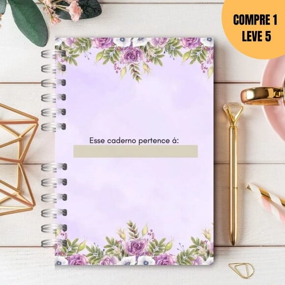 Arquivo Digital Cadernos de Anotações Floral Lilás -1865