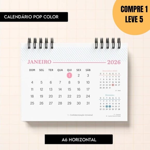 Arquivo Digital Calendário Pop Color 2026 -5320