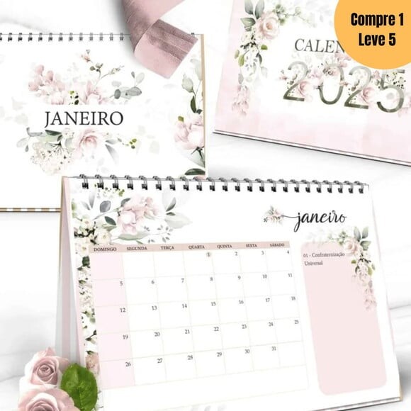 Arquivo Digital Calendários 2025 Coleção Floral Rosa -557