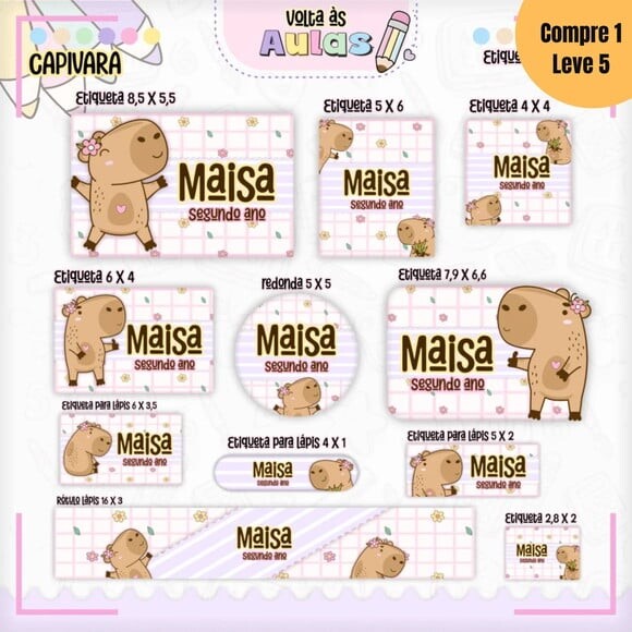 Arquivo Digital Capivara Menina Kit Escolar 2025 -778