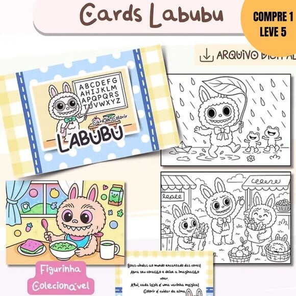Arquivo Digital Cards para Colorir Monstrinho Labubu -3648