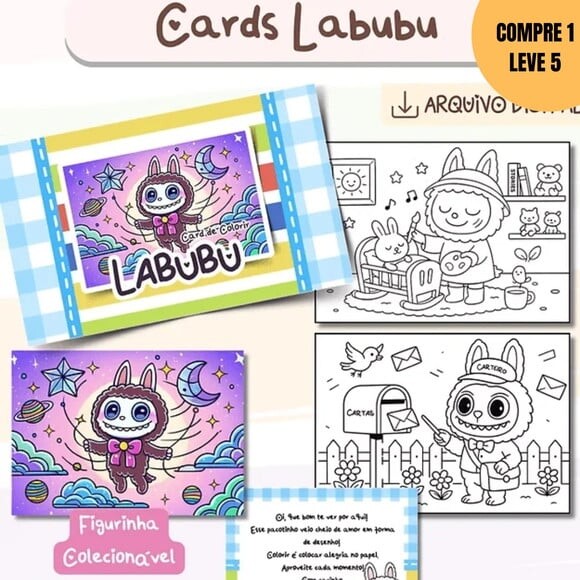 Arquivo Digital Cards para Colorir Monstrinho Labubu -3648