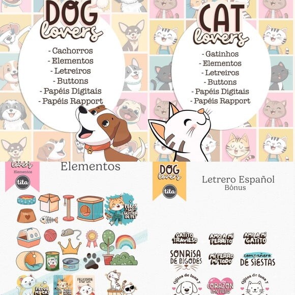 Arquivo Digital Combo Ilustrações Gato e Cachorro -2935
