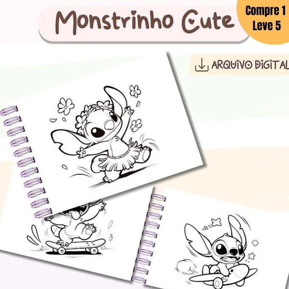 Arquivo Digital Cute Stitch Livro de Colorir -836