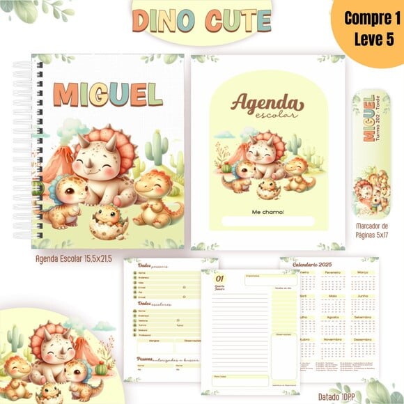 Arquivo Digital Dino Cute Aquarela Kit Escolar 2025 -986