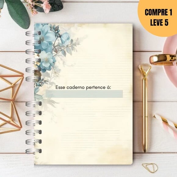 Arquivo Digital Floral Vintage Caderno para Anotações -1864