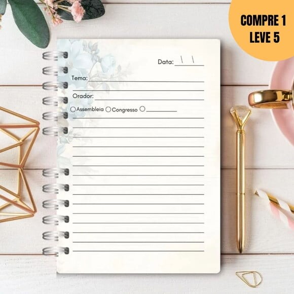 Arquivo Digital Floral Vintage Caderno para Anotações -1864