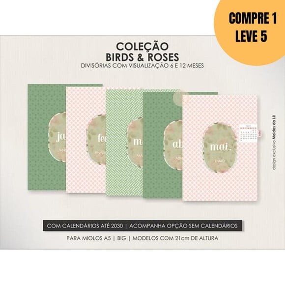 Arquivo Digital Kit Birds Roses Capas + Divisórias -5287
