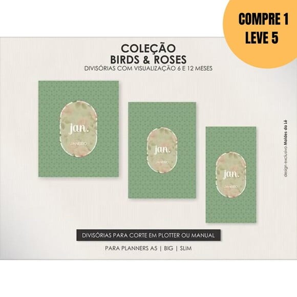 Arquivo Digital Kit Birds Roses Capas + Divisórias -5287
