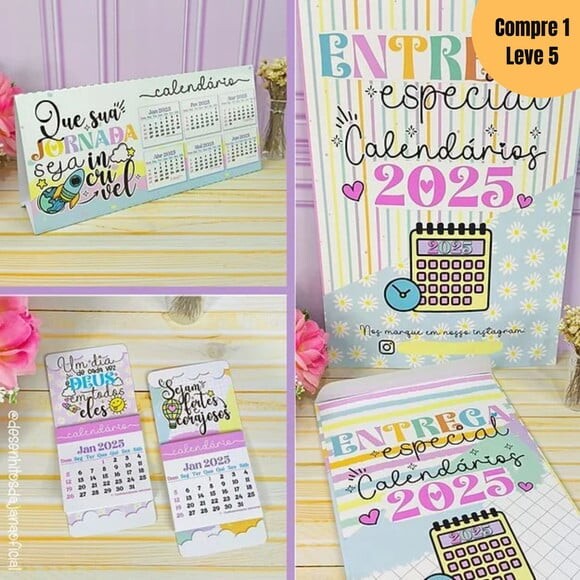 Arquivo Digital Kit Calendários 2025 Fofos e Coloridos -567