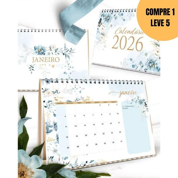 Arquivo Digital Kit Calendários 2026 Floral Azul -6179
