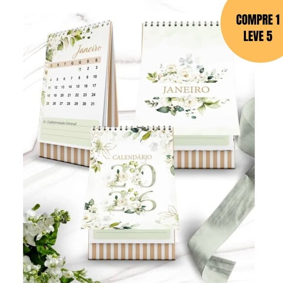 Arquivo Digital Kit Calendários de Mesa 2026 Rosas Brancas