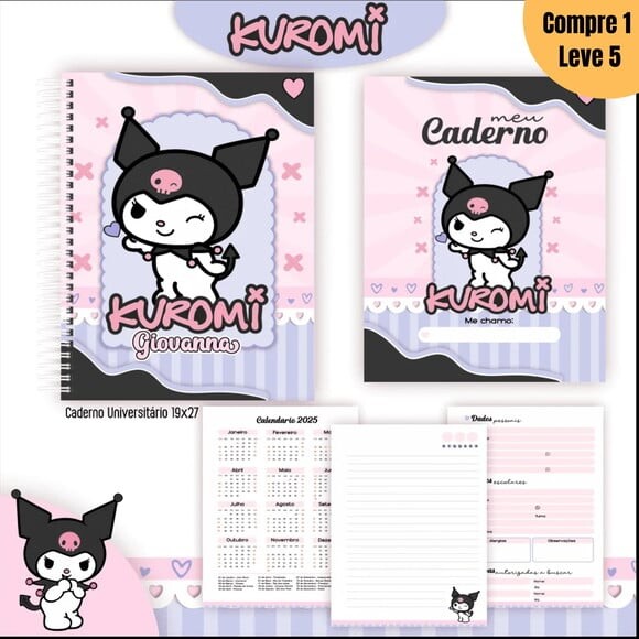 Arquivo Digital Kuromi Preto Kit Escolar 2025 -814