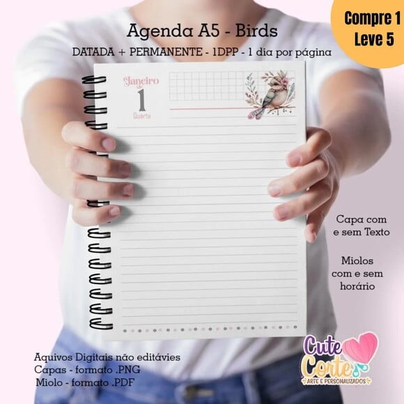 Arquivo Digital Pack Birds Agenda A5 Permanente 2025 -1002