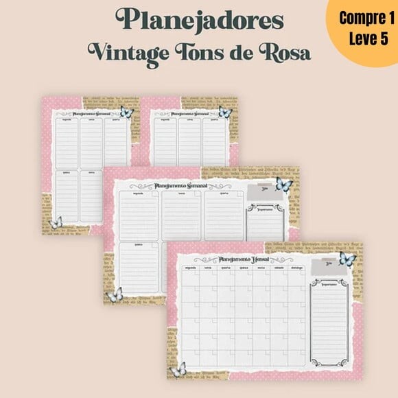 Arquivo Digital Planejadores Vintage Tons de Rosa -1039