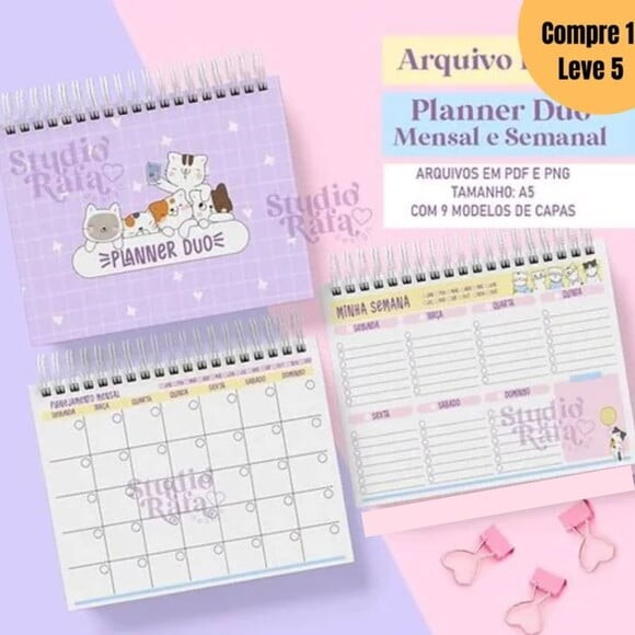 Arquivo Digital Planner Duo Gatinhos Mensal e Semanal -787