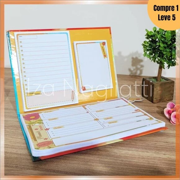 Arquivo Digital Planner Semanal Floral Azul e Laranja -1155