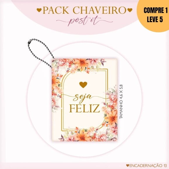 Arquivo Digital Post It Chaveiro Florais -3095