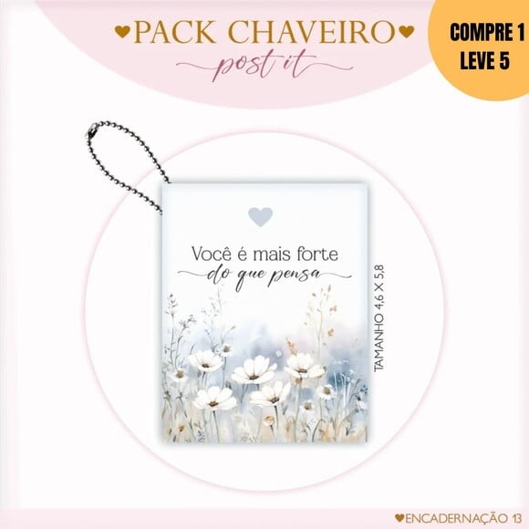 Arquivo Digital Post It Chaveiro Florais -3095