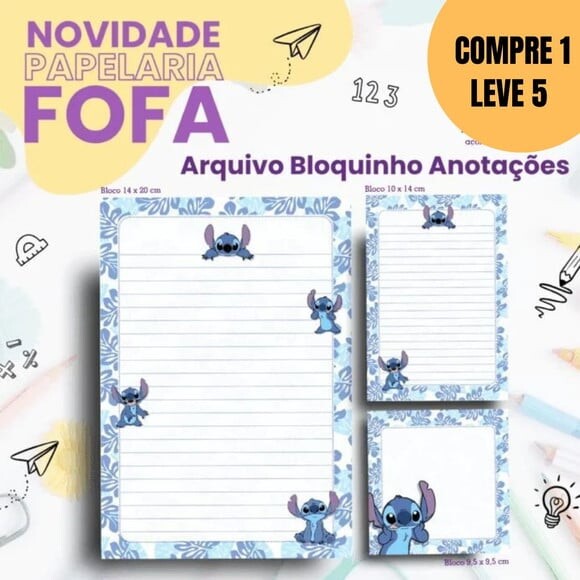 Arquivo Digital Stitch Pack Papelaria Fofa Bloquinho -5533