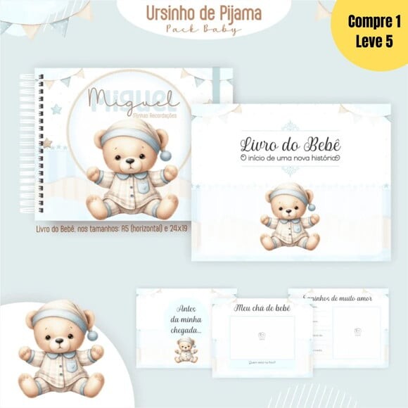Arquivo Digital Ursinho de Pijama Livro do Bebê - 367