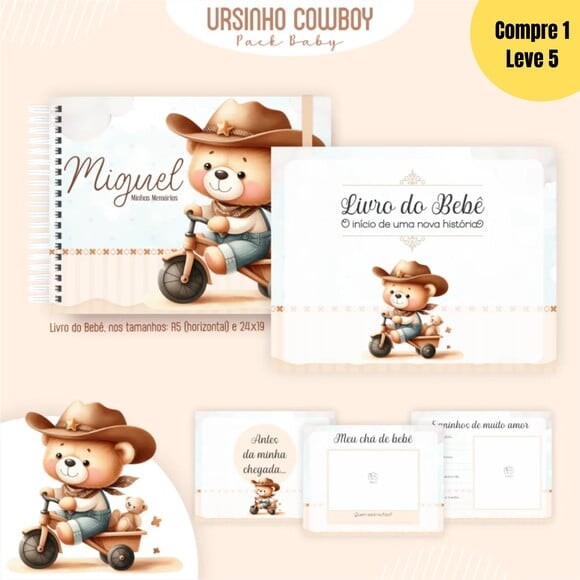 Arquivo Digital Ursinho Cowboy Livro do Bebê - 370