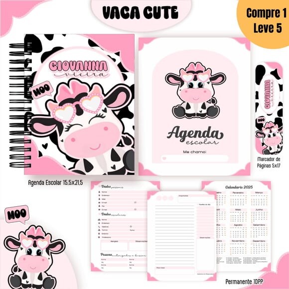 Arquivo Digital Vaca Cute Kit Escolar 2025 -1018