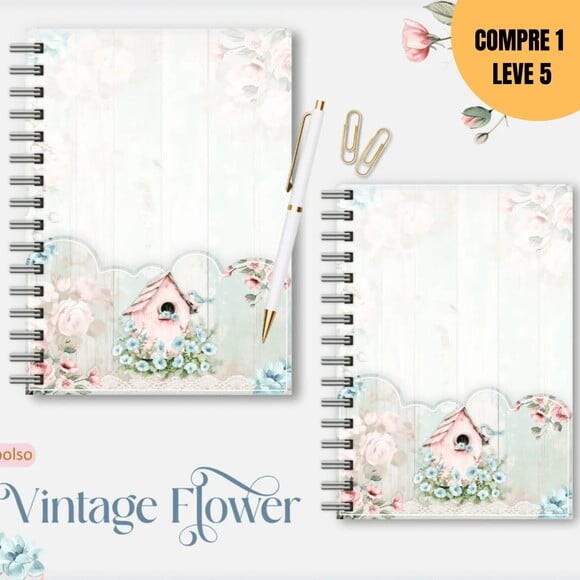 Arquivo Digital Vintage Flowers 3 Caderno A5 -1871
