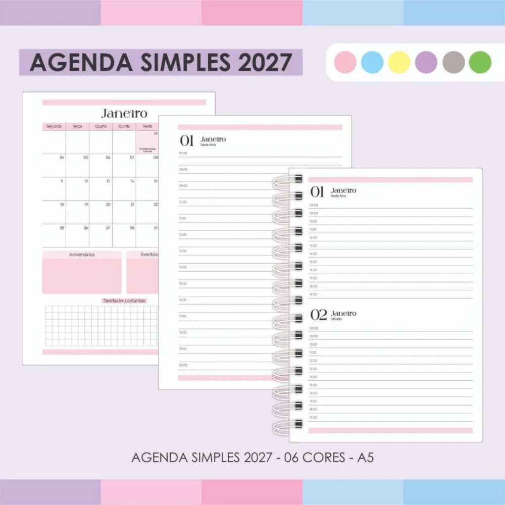 Arquivo Digital Agenda Simples 2027 06 Cores  - 7061