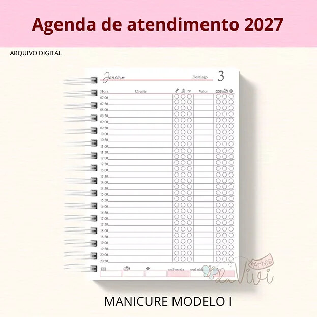 Arquivo Digital Agendamento Manicure 2027 Modelo 1 - 7069