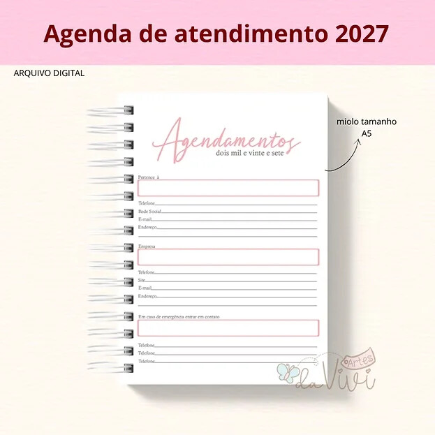 Arquivo Digital Agendamento Manicure 2027 Modelo 1 - 7069