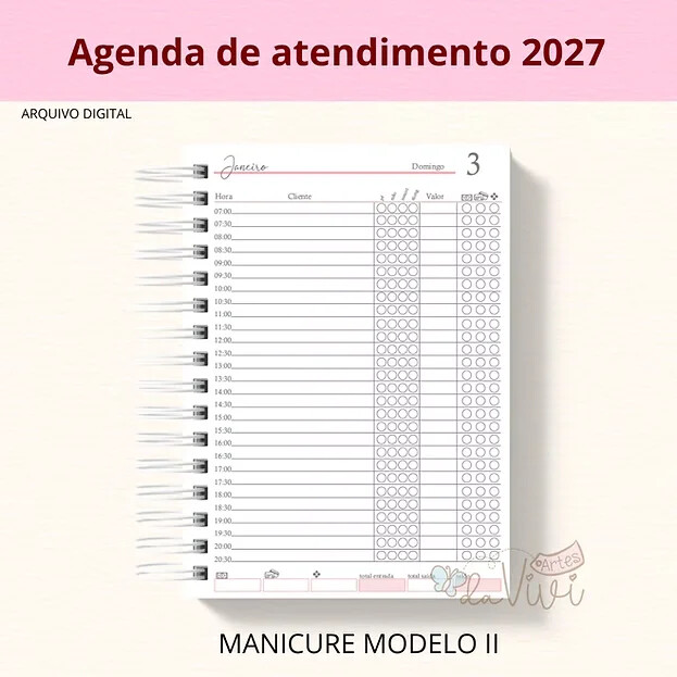 Arquivo Digital Agendamento Manicure 2027 Modelo 2  - 7070