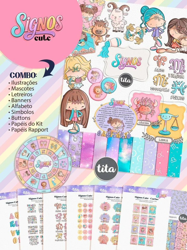 Arquivo Digital Signos Cute Combo Ilustrações e papéis  -7096