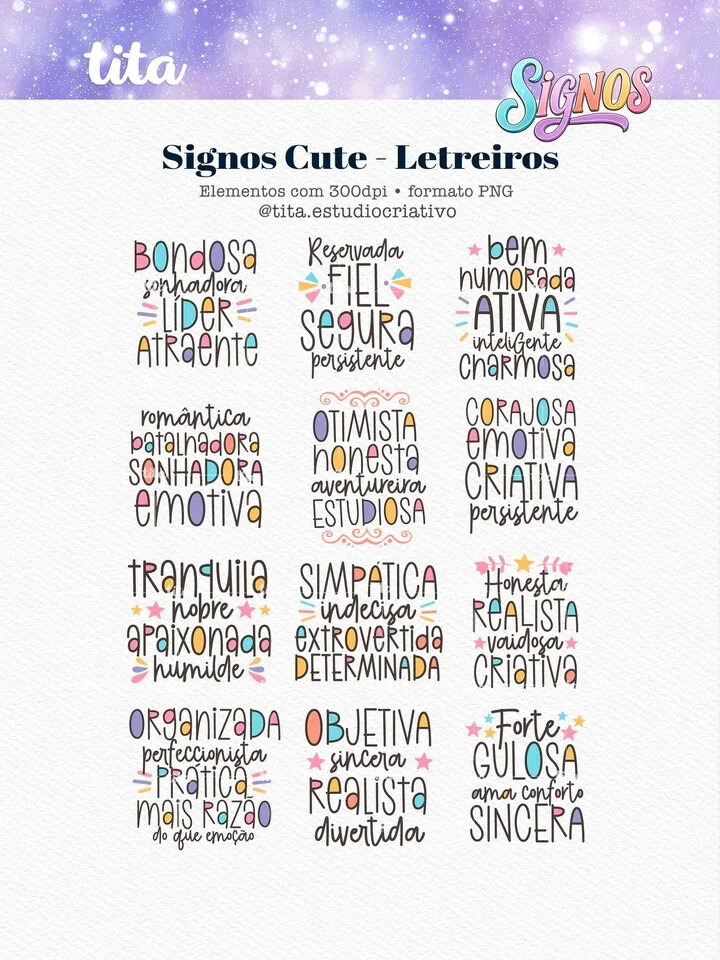 Arquivo Digital Signos Cute Combo Ilustrações e papéis  -7096