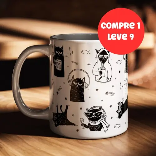 Arquivo Digital Gatinhos Pretos Arte para Caneca  -7024