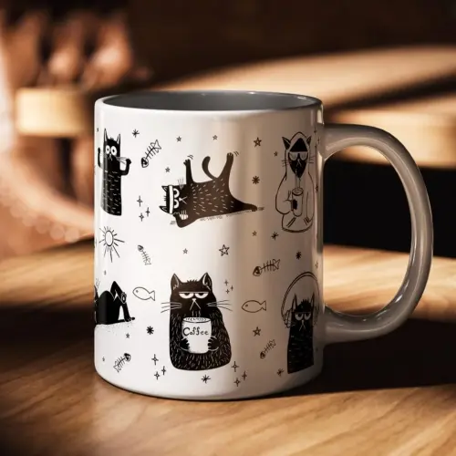 Arquivo Digital Gatinhos Pretos Arte para Caneca  -7024
