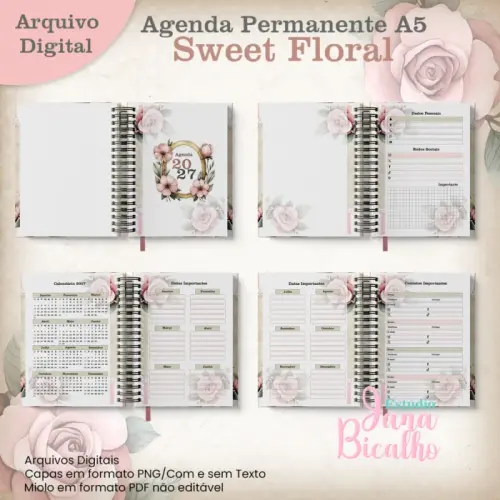 Arquivo Digital Agenda Permanente A5 Sweet Floral  -7027