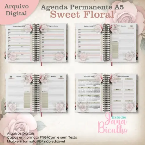 Arquivo Digital Agenda Permanente A5 Sweet Floral  -7027