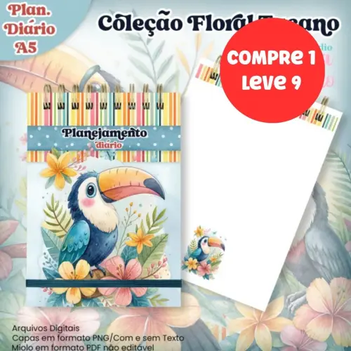 Arquivo Digital Planejamento Diário A5 Coleção Floral Tucano  -7028