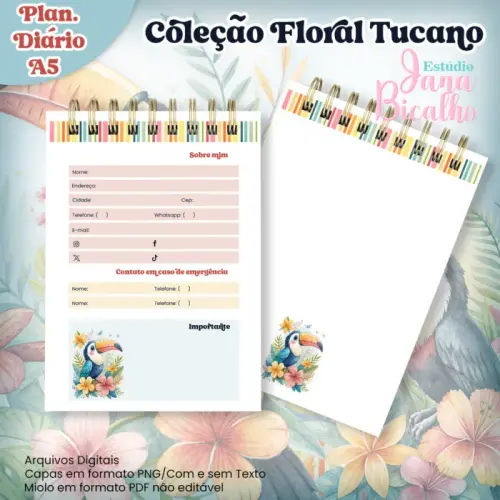 Arquivo Digital Planejamento Diário A5 Coleção Floral Tucano  
