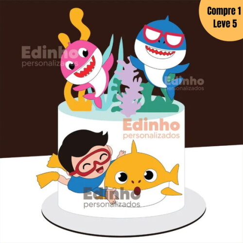 Arquivo de Corte Baby Shark Mergulho Topo de Bolo -967