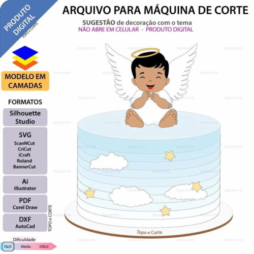 Arquivo de Corte Batizado Anjinho Sentado Topo de Bolo -56