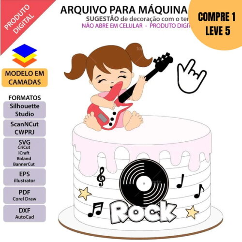 Arquivo de Corte Bebe Rock Menina Topo de Bolo -2157