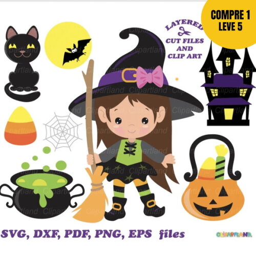 Arquivo de Corte Bruxa de Halloween Fofa Topo de Bolo -73