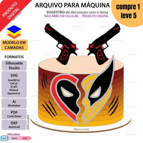 Arquivo de Corte Deadpool e Wolverine Topo de Bolo -1423