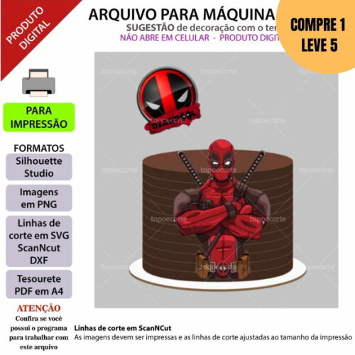 Arquivo de Corte Deadpool Café Topo de Bolo -2165