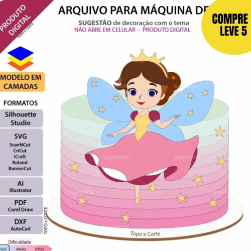 Arquivo de Corte Fadinha Princesa Topo de Bolo - 31